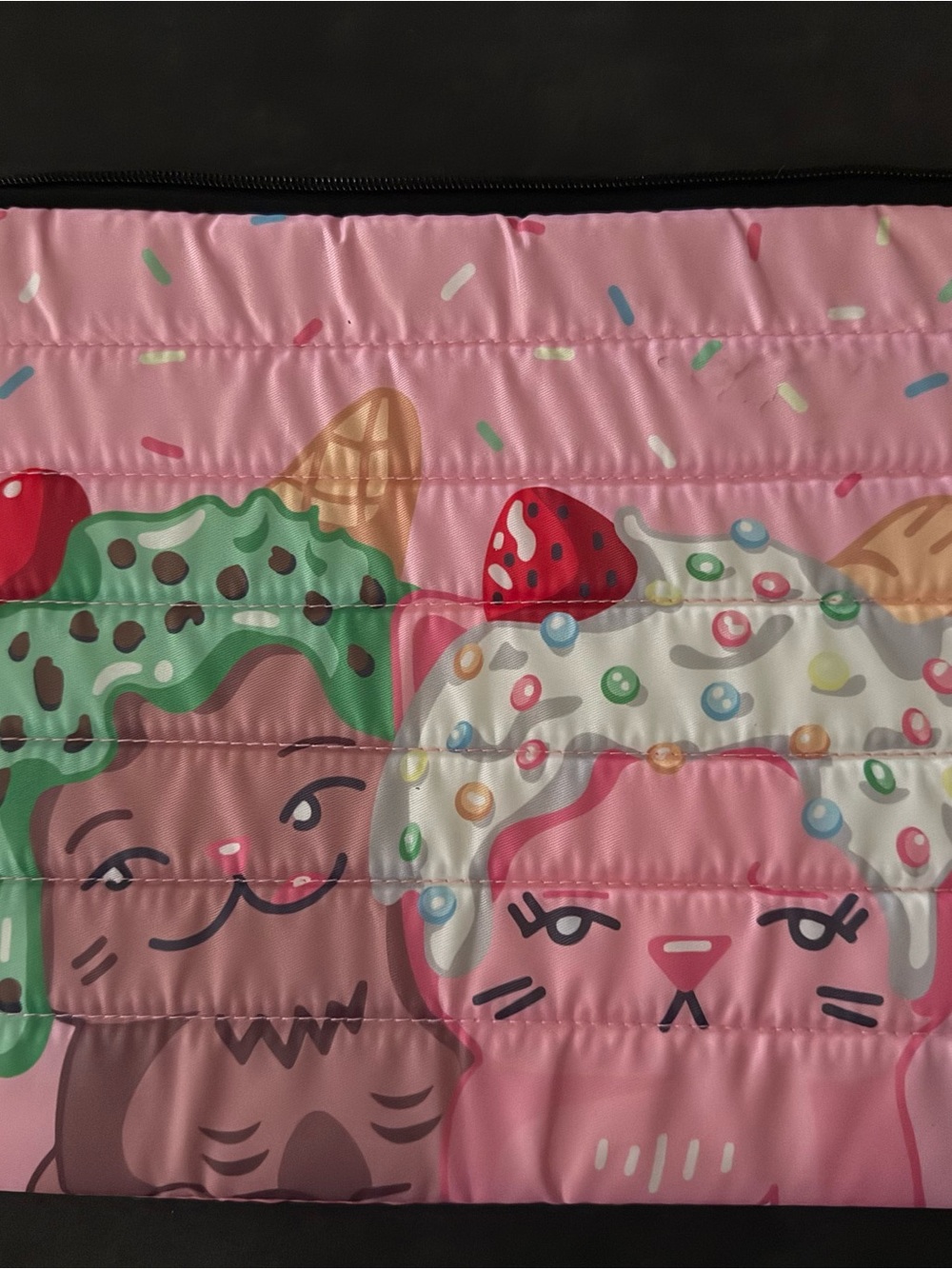 Cute Pink Kids Padded Bag with Ice Cream Cat Print